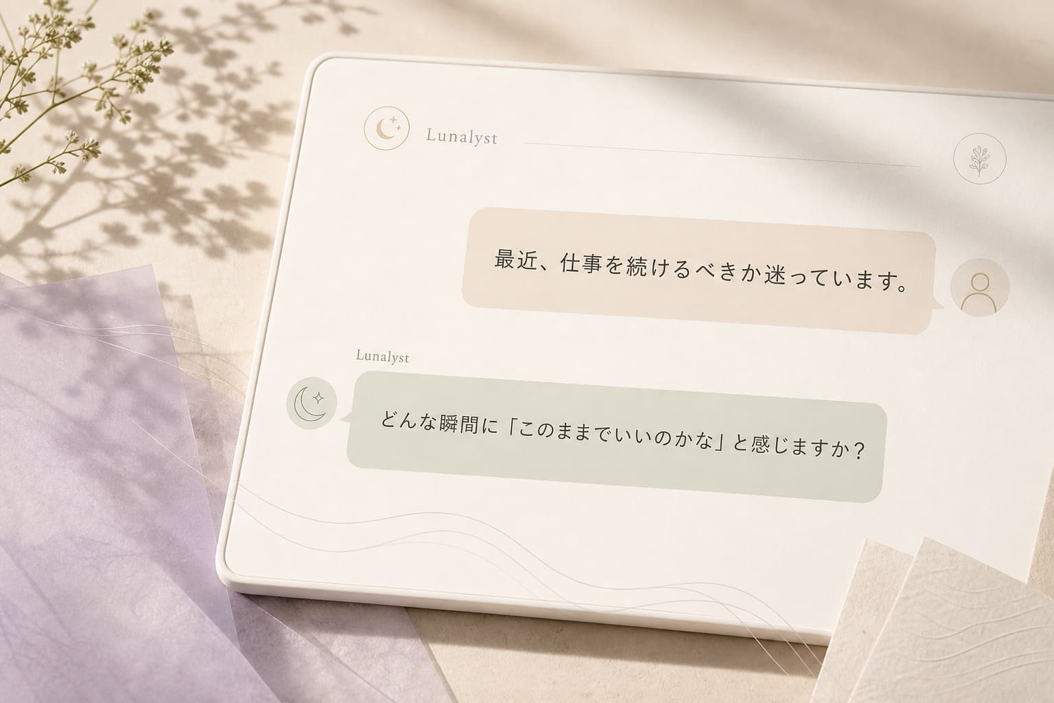 言葉になる前の気持ちが、静かな対話を通じてつながっていくイメージ